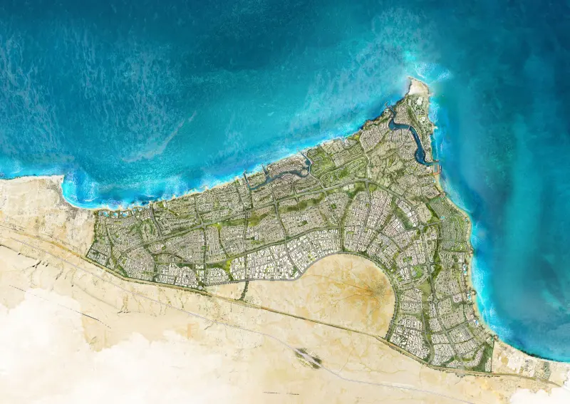 المخطط العام لحي وادي يم في مدينة رأس الحكمة — الشاطئ واللاجونات وملاعب الجولف والمجتمعات السكنية
